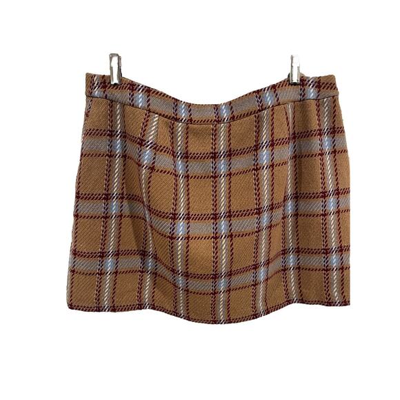 Forever 21+ Preppy Plaid Wool Blend Mini Skirt Size 2x Tan Blue Color - Picture 2 of 8